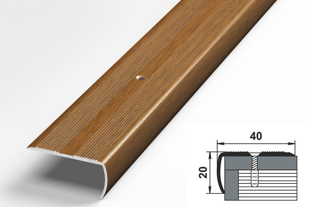 Порожек для напольных покрытий 40x20 мм, длина 0,9 м, профиль-уголок алюминиевый Лука ПУ 06, декор Орех #1