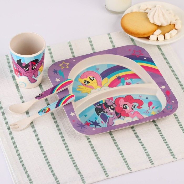 Набор детской бамбуковой посуды, 4 предмета, фиолетовый My Little Pony в пакете  #1