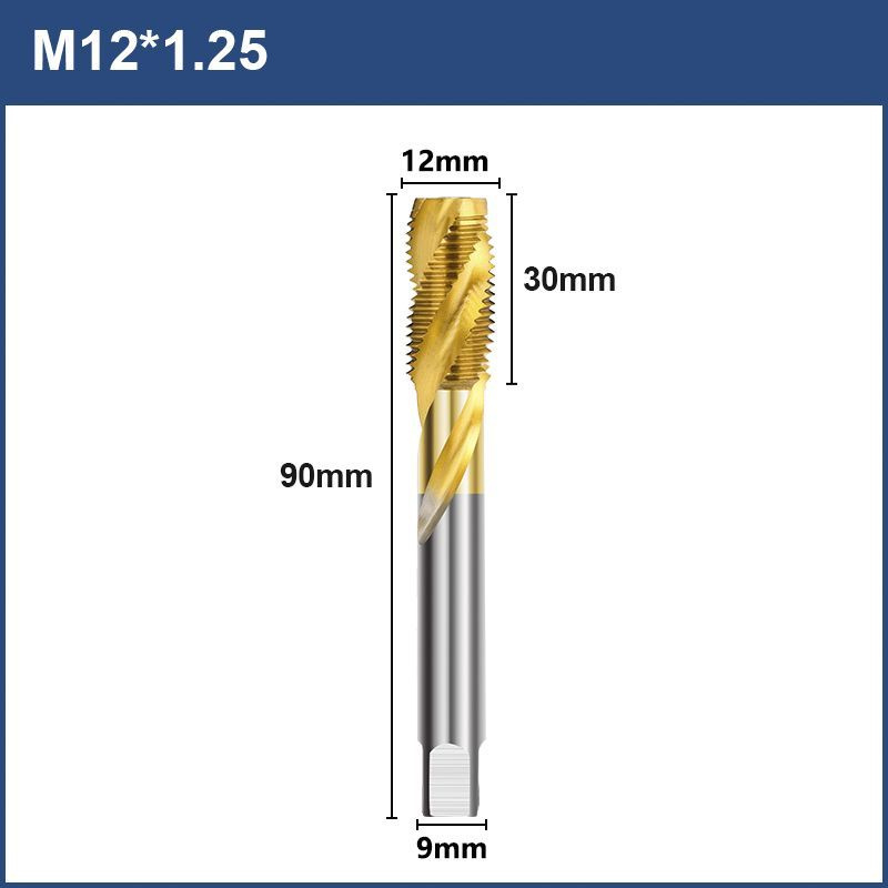 Метчик машинный XCAN HSS M12х1,25 с винтовой канавкой, титановое покрытие  #1