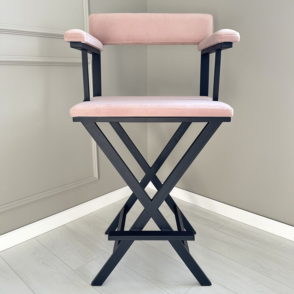 Барный стул визажиста Max Grimber/ черный каркас, розовая ткань.  #1