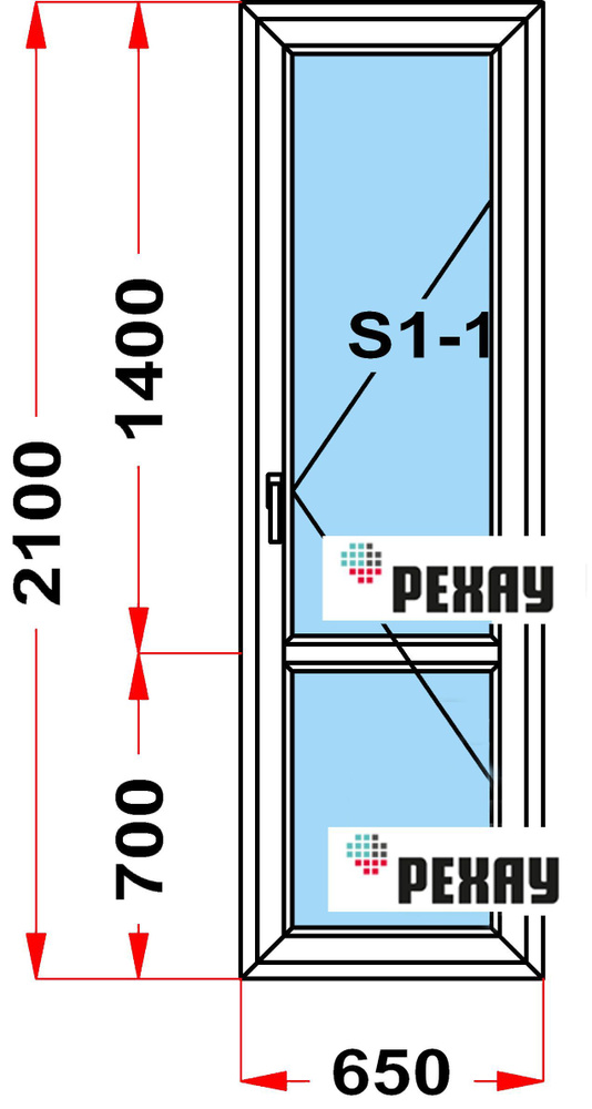 Балконная дверь, профиль РЕХАУ GRAZIO 70 мм (В2100 x Ш650), с поворотной створкой, стеклопакет из 3х #1