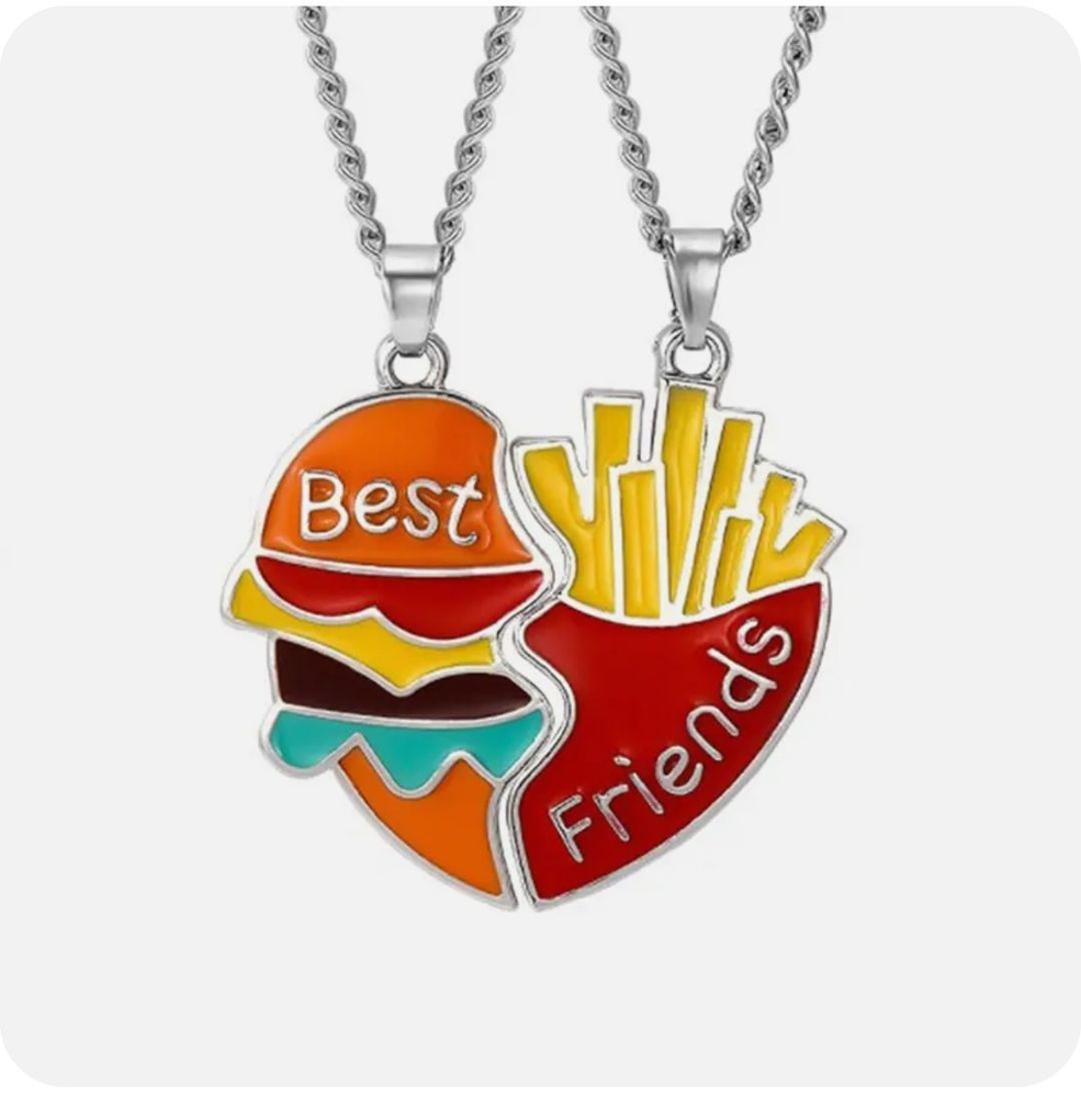 Подвеска на шею best frend Бургер и картошка фри парная кулон медальон сердце парная бижутерия для друзей #1