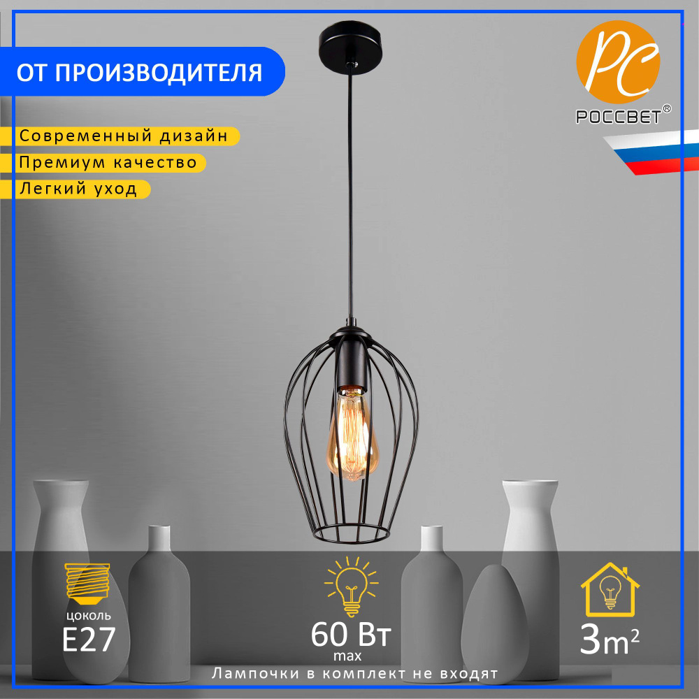 Светильник потолочный РОССВЕТ РС21048 BK/1P, 1*E27 60 Вт #1