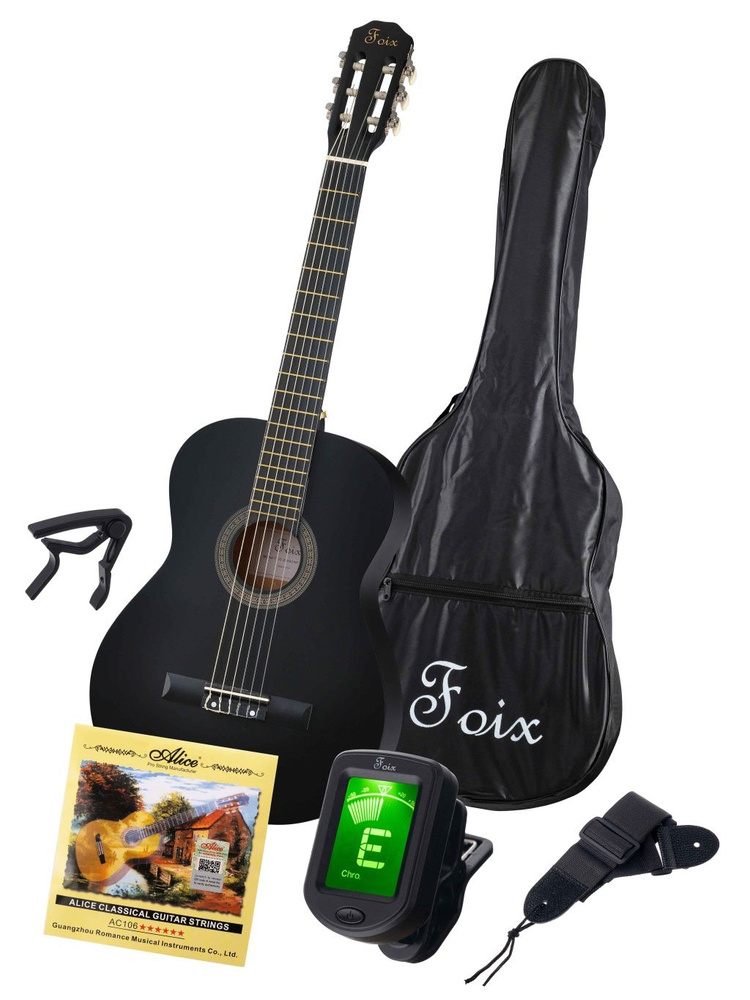 Классическая гитара с чехлом, ремнем, тюнером, черная матовая, Foix FCG-2039CAP-BK-MAT  #1