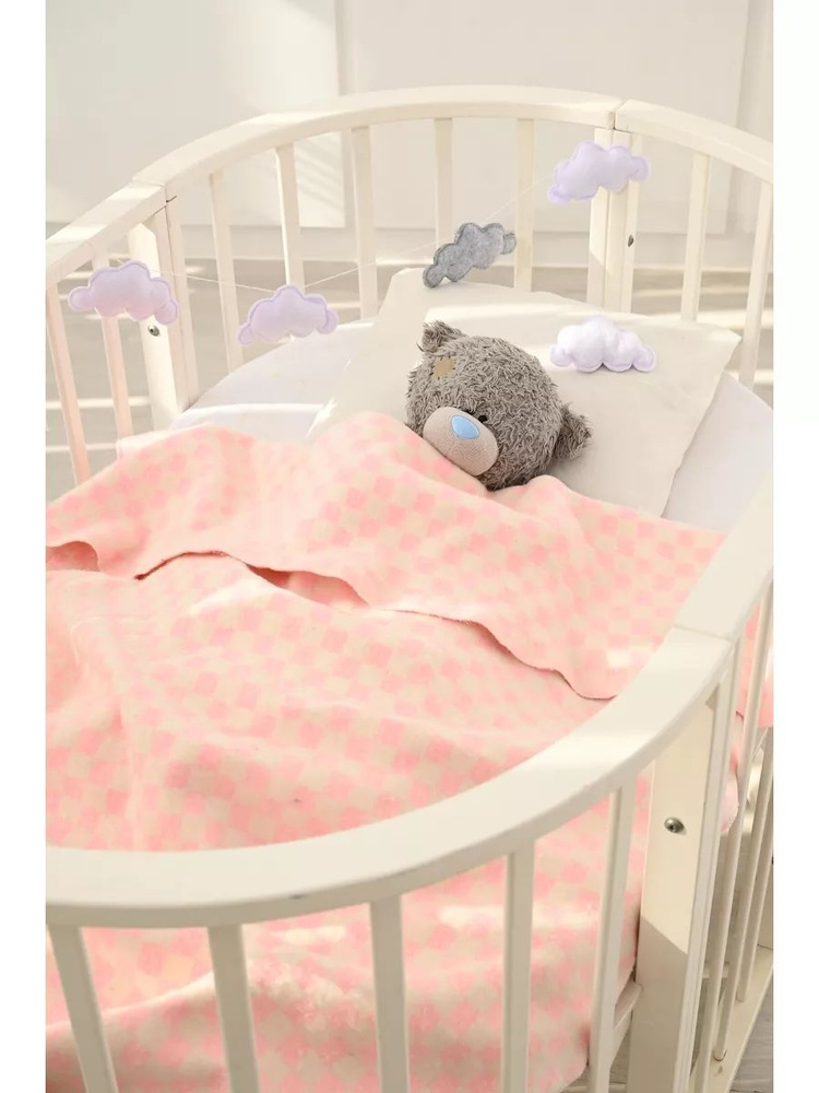 Одеяло байковое детское 100х140, розовая клетка 25х25 #1
