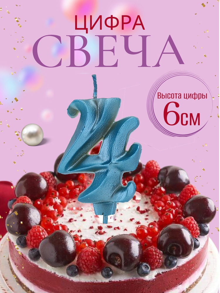 Свечи для торта цифры 4, бирюзовый #1