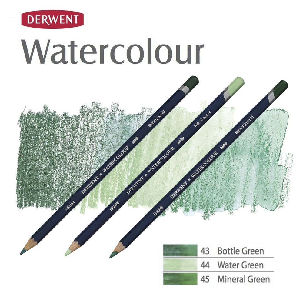 Комплект карандашей акварельных Derwent "Watercolour" Зеленые оттенки (№43, 44, 45)  #1
