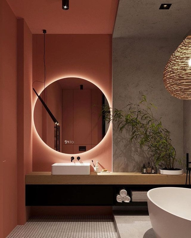 Зеркало круглое D140 для ванной с нейтральной LED-подсветкой с часами и антизапотеванием  #1