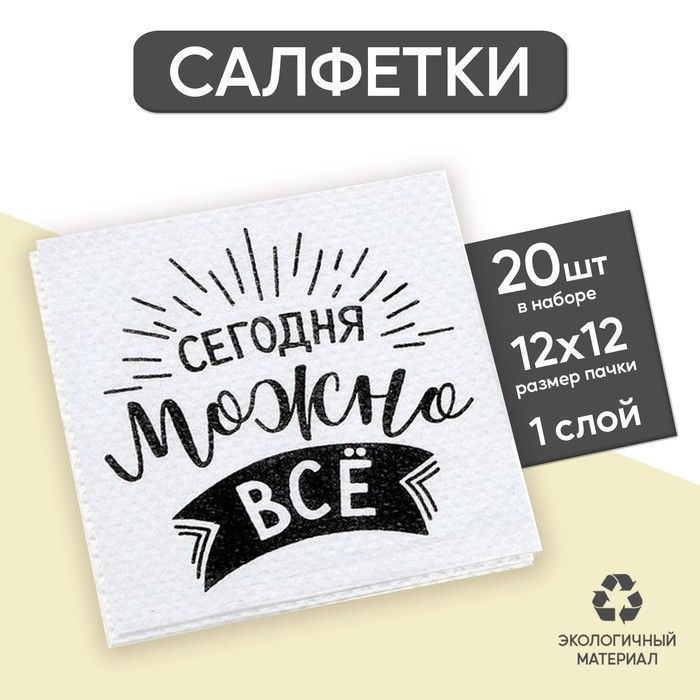 Салфетки бумажные Сегодня можно всё, однослойные, 24х24 см, набор 20 шт. / праздничная посуда  #1