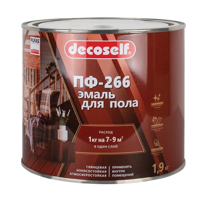 ПУФАС Эмаль для пола ПФ-266 красно-коричневая Decoself (1,9кг) #1