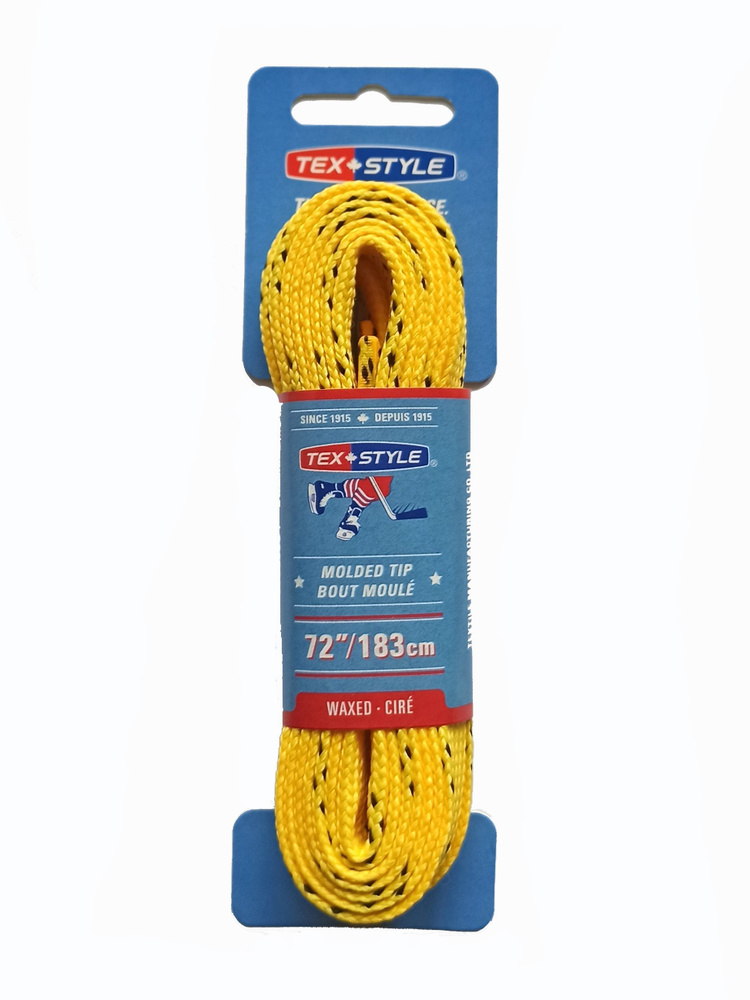 Шнурки хоккейные для коньков TexStyle 183см с пропиткой желтые MOLDED TIP Waxed  #1