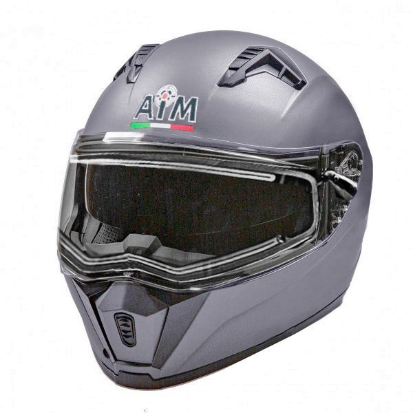 Шлем снегоходный интеграл матовый серый металлик AIM JK320 SOLID M(57-58) визор с электроподогревом+прозрачный #1