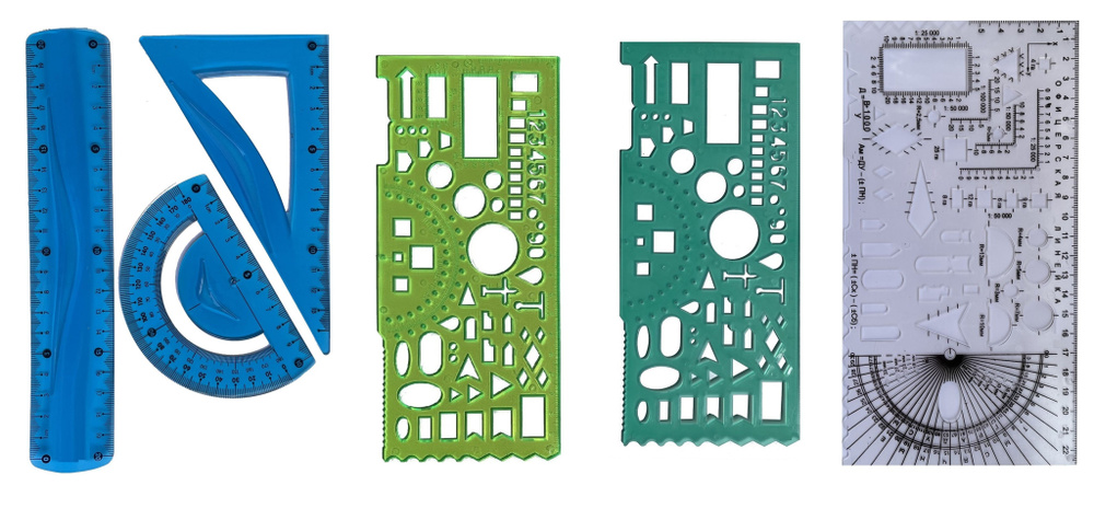 Набор линеек офицерских, 6 шт, треугольник, линейка, транспортир + зеленая + гибкая + курсантская  #1