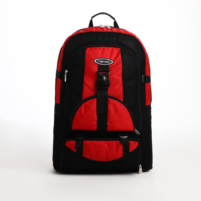 Рюкзак туристический на молнии, 5 наружных карманов, цвет чёрный/красный  #1