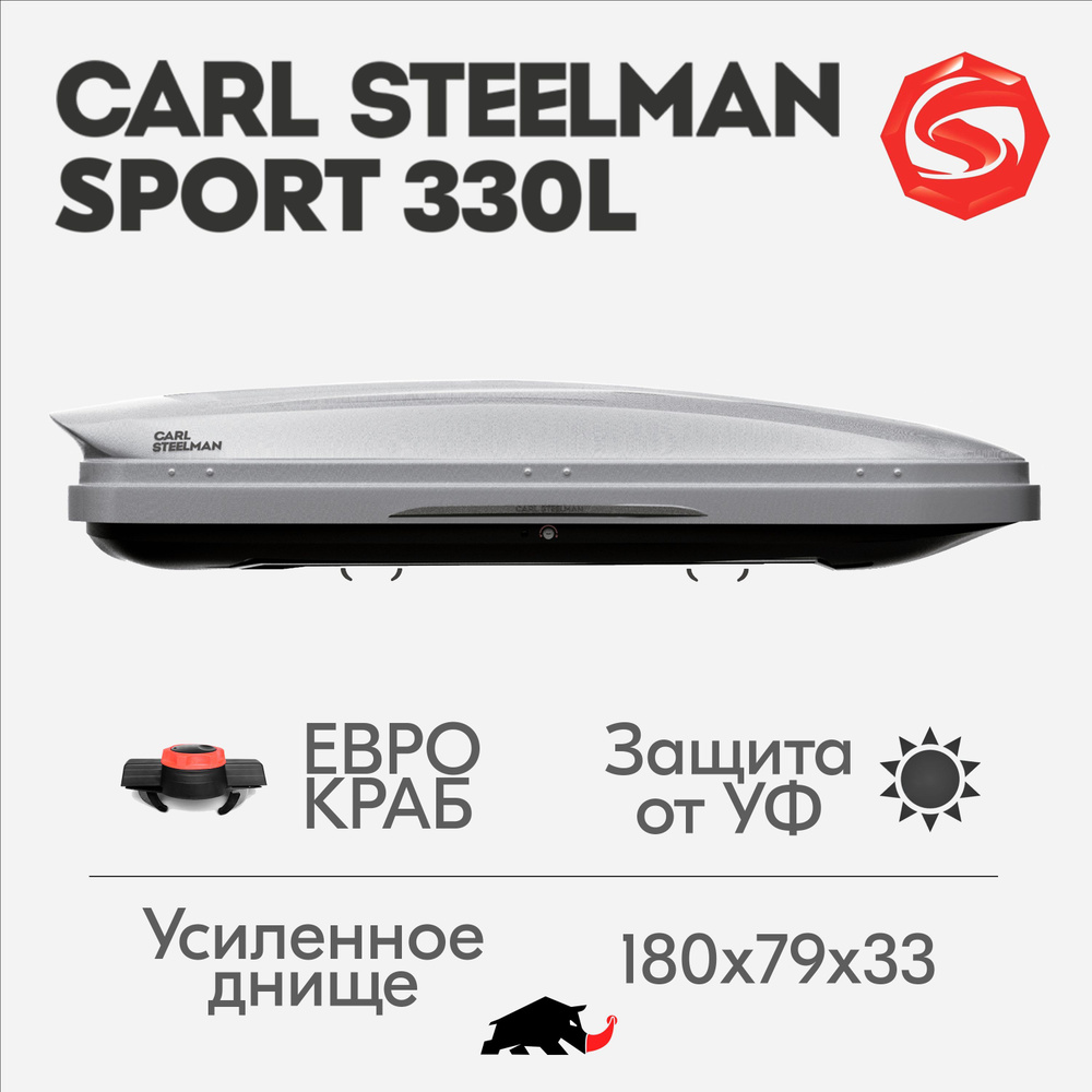 Автобокс Carl Steelman SPORT, объем 330л (малый), 180 см, темно-серый "карбон"  #1