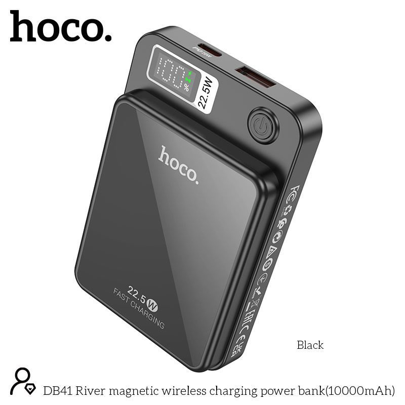 Магнитный внешний аккумулятор HOCO DB41 MagSafe 10000mAh Black / повербанк (powerbank) беспроводной с #1