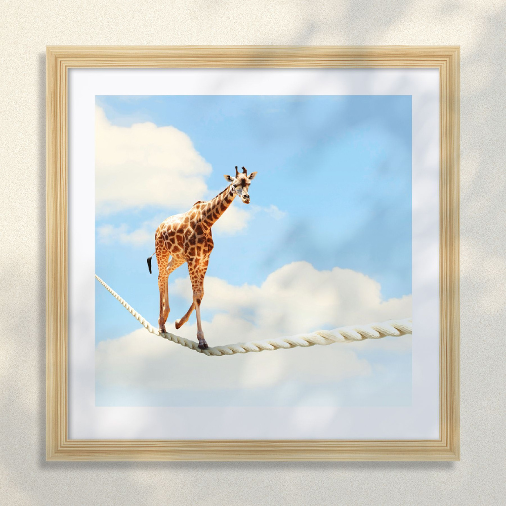Картина в раме Postermarket "Жираф на канате" 40х40 см, #1