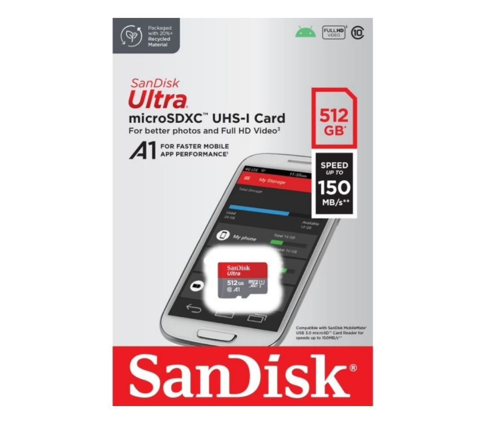 Карта памяти Sandisk MicroSDXC Ultra UHS-I 100MB/s 512GB without adapter SDSQUNR-512G #1