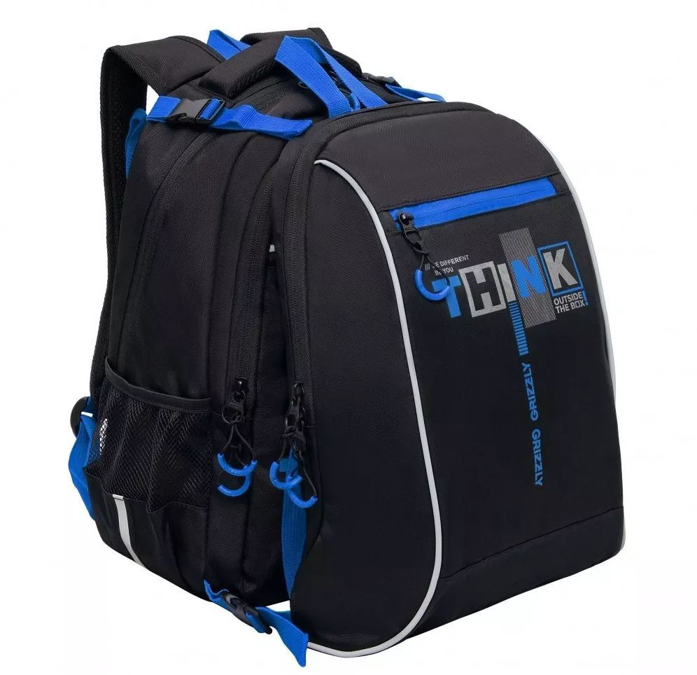 Рюкзак школьный с мешком, Grizzly RB-458-1, черный-синий #1