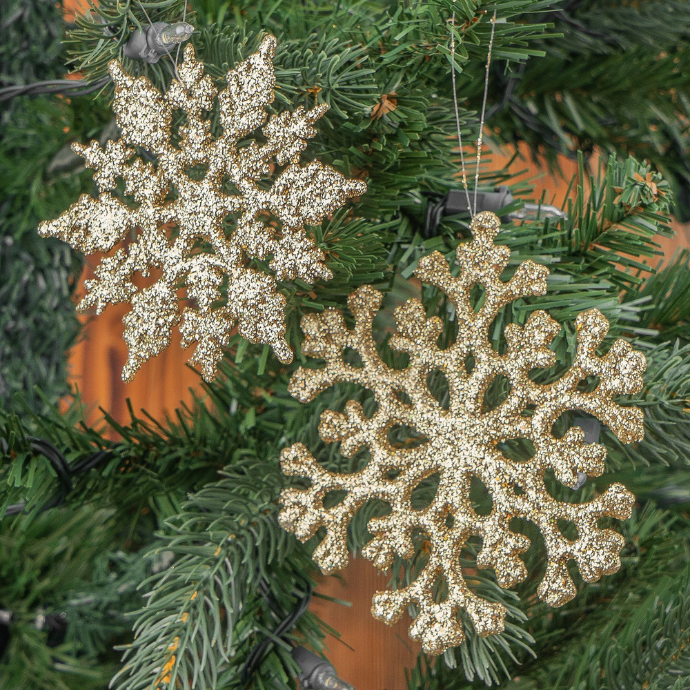 Набор из 2-х ёлочных игрушек Set Of 2 Glitter Flat Snowflakes Gold 12,5 cm #1
