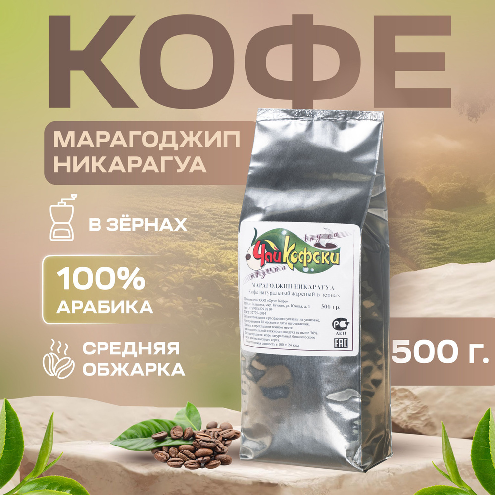 Кофе в зернах Никарагуа Марагоджип ЧайКофски 100% арабика 500 г  #1