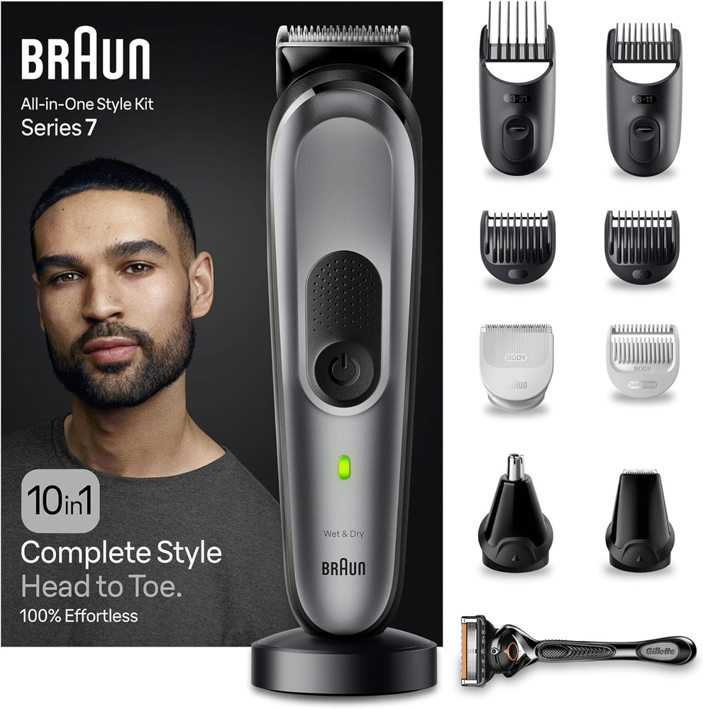 Электрический триммер для волос, бороды и усов Braun MGK7420 универсальный10в1 c бритвой Gillette  #1