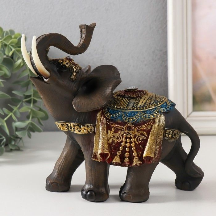 Сувенир полистоун Темный слон в красной попоне 16,5х8х17,5 см 1 шт.  #1