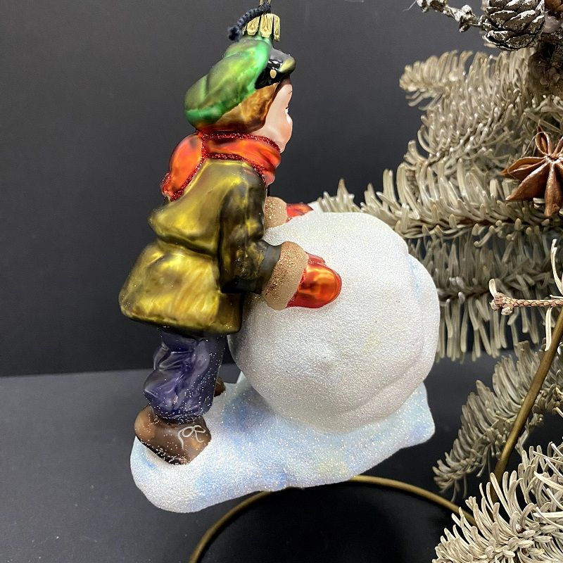 Елочная игрушка Мальчик со снежным комом 13см стекло Komozja Family  #1