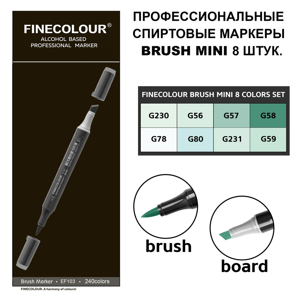 Спиртовые маркеры для скетчинга Finecolour Brush mini SET G, 8 шт. #1