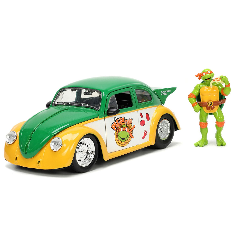 Набор Hollywood Rides Машинка с Фигуркой 2.75"+1:24 Hollywood Rides TMNT HWR VW Drag Beetle w/ Miche #1