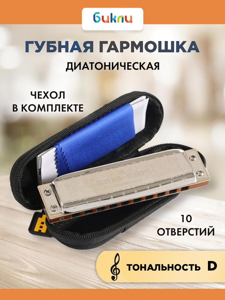 Губная гармошка PRO40 D диатоническая, 10 отверстий, духовой музыкальный инструмент, с чехлом  #1