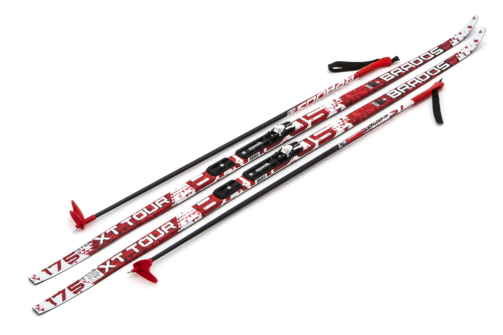 Лыжный комплект с палками и креплением NNN (Rottefella) - 175см STEP XT TOUR Red / с насечками  #1