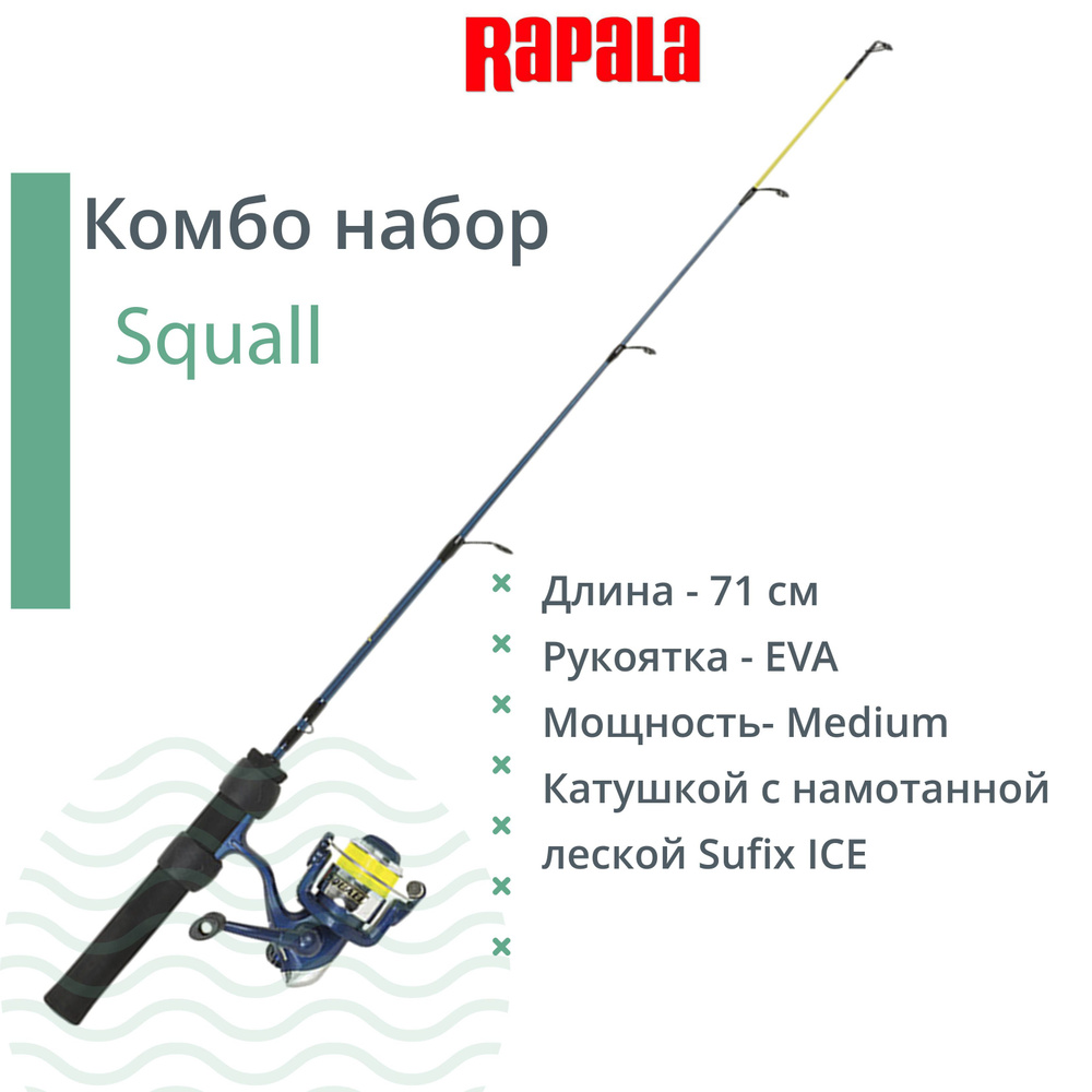 Комбо набор для зимней рыбалки RAPALA Squall удочка, катушка, леска 71см. Medium  #1