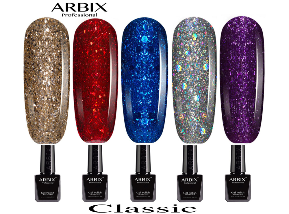 ARBIX Professional CLASSIC, Насыщенные цвета, С Блёстками Гель-лаки 10мл. 5шт. в наборе.  #1
