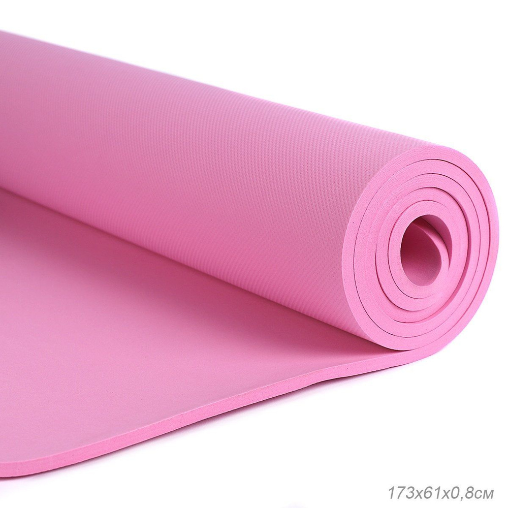 Коврик для йоги и фитнеса спортивный гимнастический EVA 8мм. 173х61х0,8 см, розовый  #1