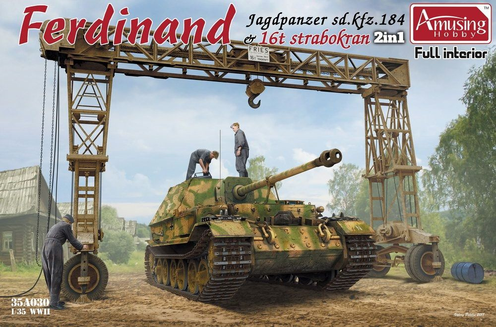Сборная модель танка Amusing Hobby Танк D.Kfz.184 Ferdinand & 16t Strabokran, масштаб 1/35  #1
