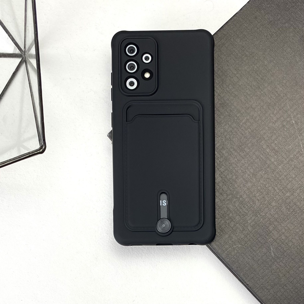 Чехол для Samsung A53 черный Soft-touch с подачей и держателем для карт  #1