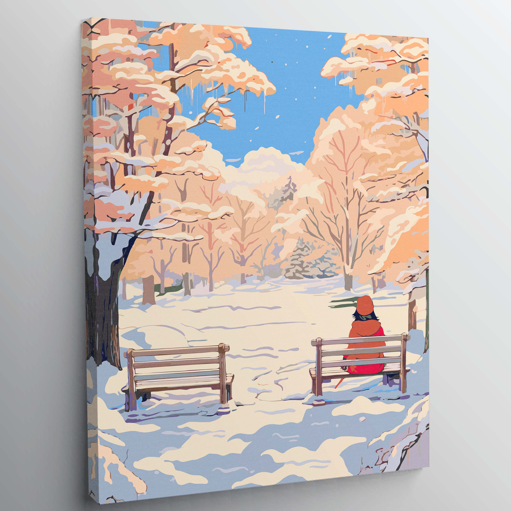 Картина по номерам, холст на подрамнике - Отдых в парке - Зима 30x40 см.  #1