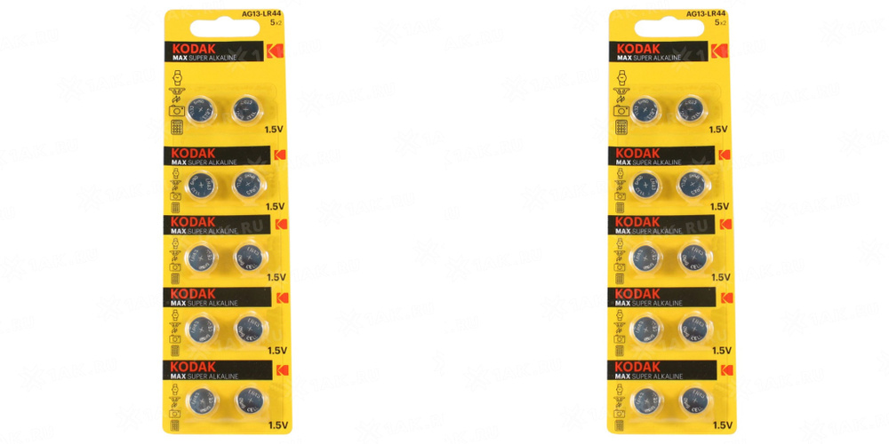 Kodak Батарейка LR44 (LR1154, V13GA, AG13, G13, RW82), Щелочной тип, 1,5 В, 10 шт  #1