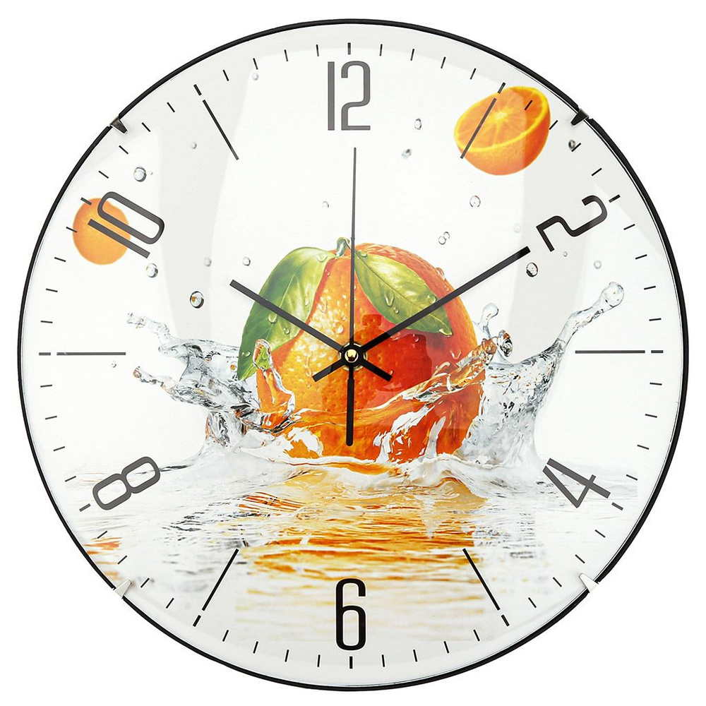 Часы настенные Апельсин д30х3,8см циферблат фотопечать пластм. черный без рамки в коробке  #1