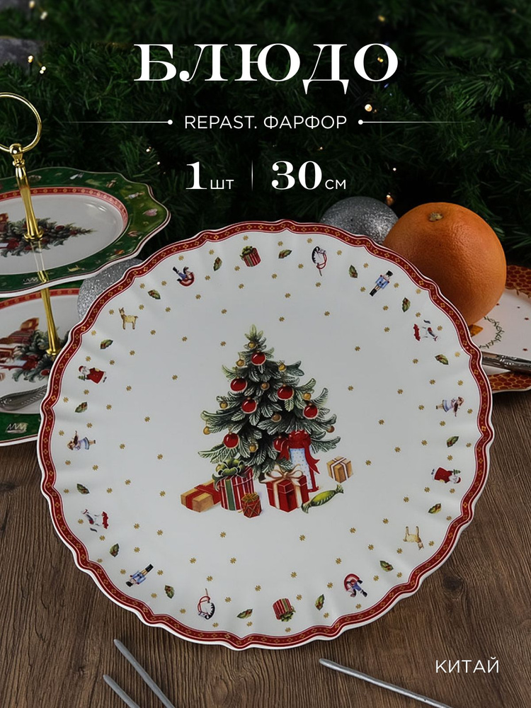 Блюдо круглое Repast Christmas world Toys red диаметр 30 см #1