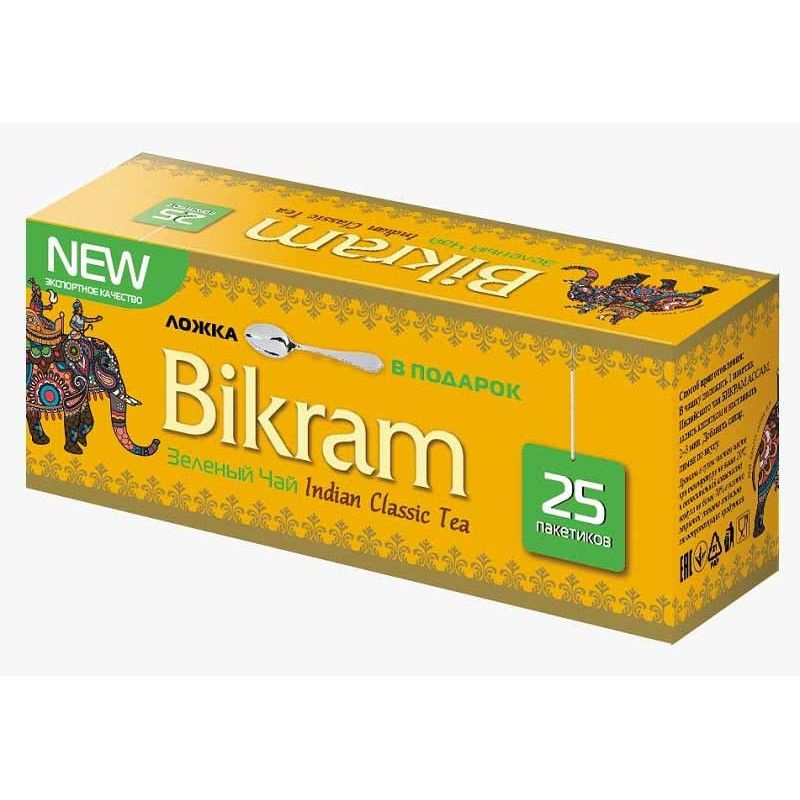 Чай "Bikram" зелёный индийский 25 пакетиков - 2 упаковки + чайная ложка в подарок.  #1
