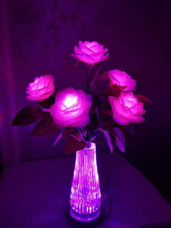 Светильник-ночник настольный ваза с цветами "Букет из Роз розовый", для интерьера, для декора, для спальни, #1