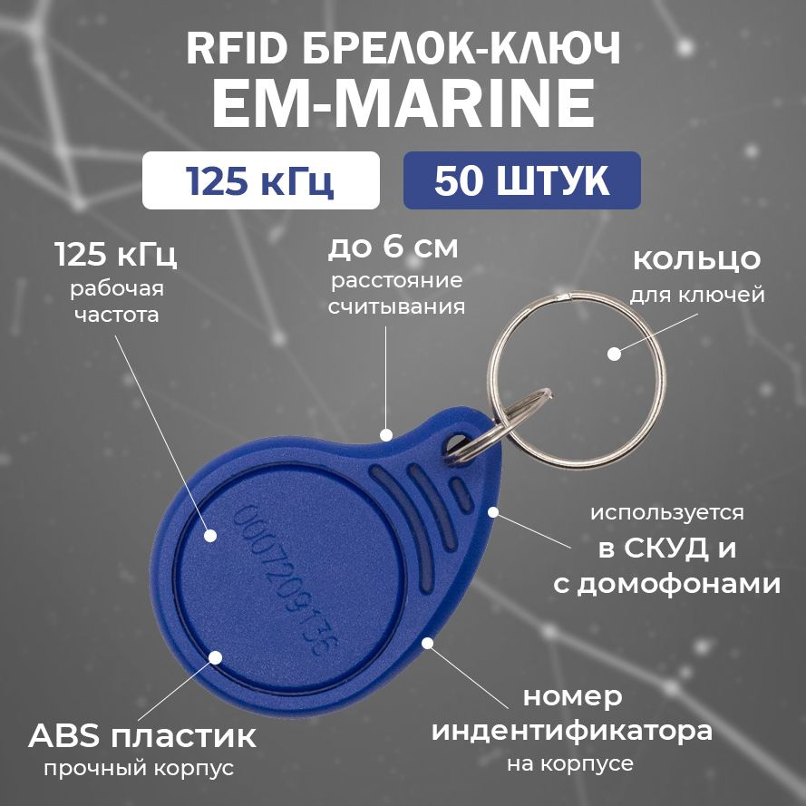 RFID брелок EM-Marine "DROP-TAG" СИНИЙ (НЕПЕРЕЗАПИСЫВАЕМЫЙ) / Бесконтактный ключ доступа СКУД 125 кГц #1