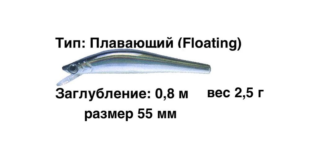 Плавающий воблер заглубление до 80 см (Minnow) вес 2,5г. Zenith Hyper - M 55 F 082 Wakasagi  #1