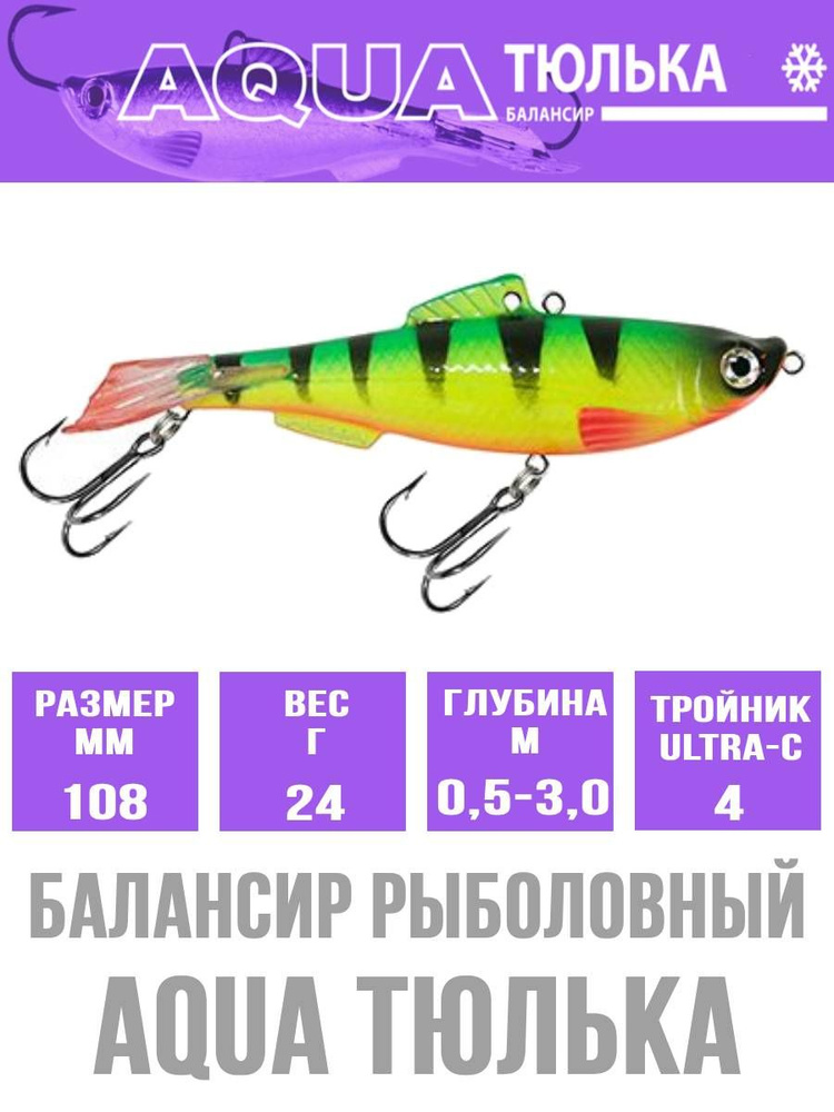 Балансир для рыбалки AQUA ТЮЛЬКА ХХ 108,0mm, вес - 24,0g, цвет 019 (флуоресцентный окунь), 1 штука.  #1