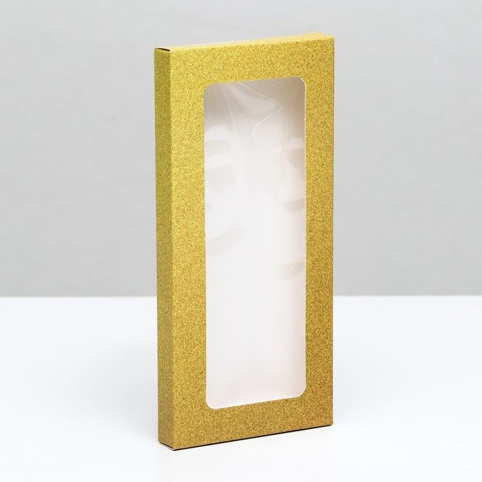 Upak Land Подарочная коробка под плитку шоколада, с окном, золотая, 17 х 8 х 1,4 см, 10 штук  #1