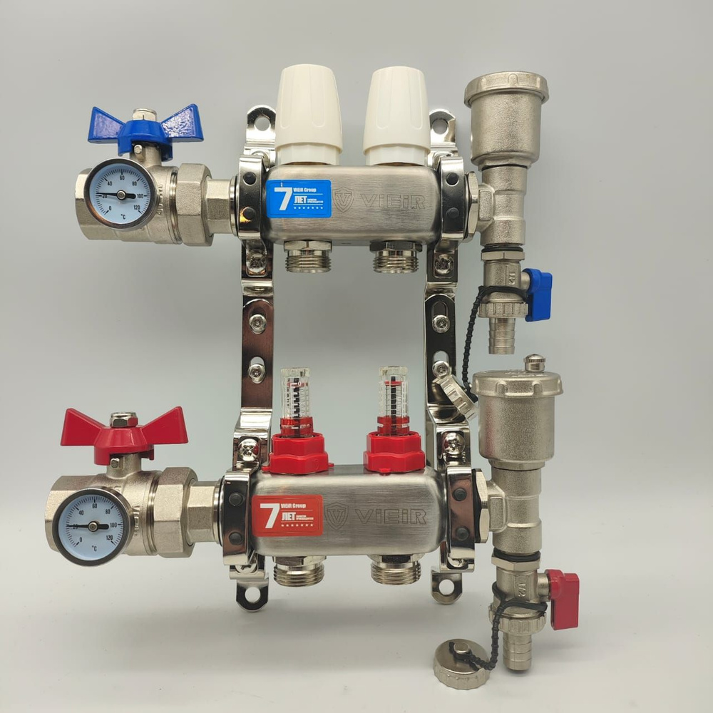 Коллекторная группа с расходомерами и кранами 1"x3/4" нерж. 2 выхода ViEiR арт. VR113-02  #1