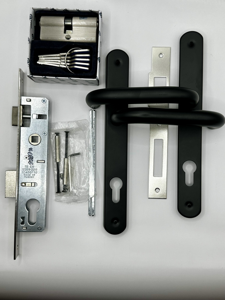 Комплект замка с ручкой для калитки (Premium -нержавейка 304 )черный матовый ключ-ключ  #1