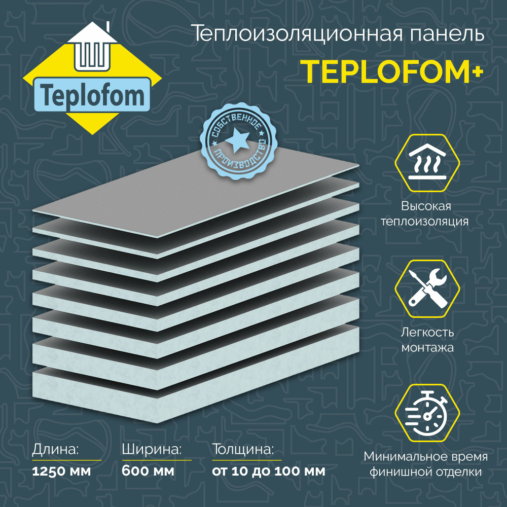 Теплоизоляционная панель TEPLOFOM+50 XPS-01 1250x600x50мм (односторонний слой армирования) Теплофом  #1